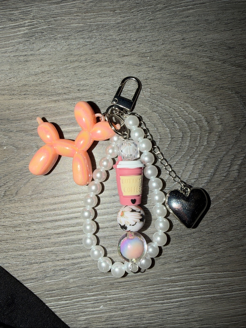 custom keychain (dog/coffee/pink theme)